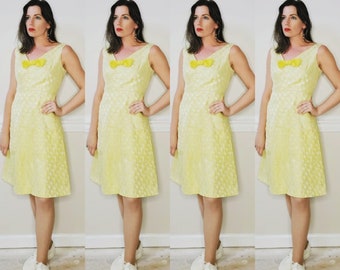 1960s Mod Yellow Brocade Party Dress Metallic Yellow Sixties Party Dress