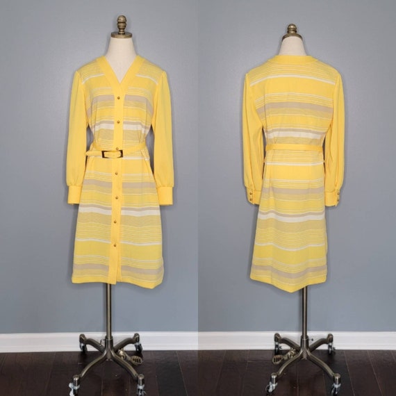 70s Yellow Striped Dress Stoner Square by Nelly D… - image 1
