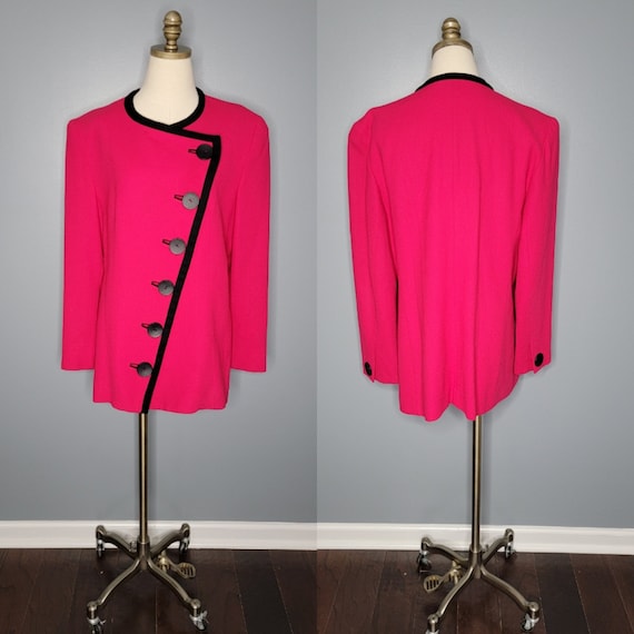 1980s Lilli Ann Hot Pink Jacket Asymmetrical Suit 