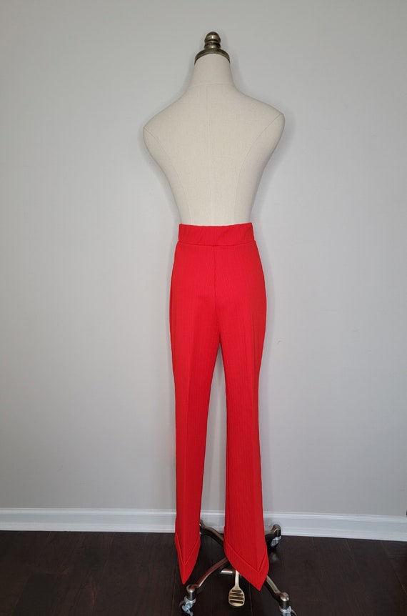 1970s Red Ribbed Polyester Wide Leg Pants Stockto… - image 6