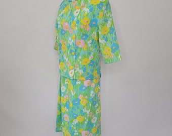 60s Floral Blouse and Skirt Set Easter Suit