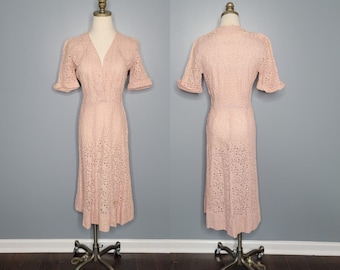 1940s Frances Dexter Original by Alex Carafiol Pink Lace Dress