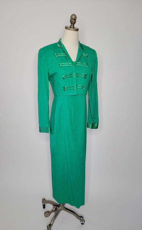 1980s Green Sheath Dress and Bolero Vintage Suit Size 6 1980s Green Sheath Dress and Bolero Vintage Suit Size 6