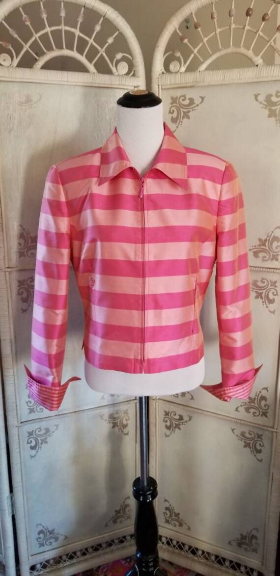 90s Pink Striped Carlisle Silk Jacket Size 4 - image 3