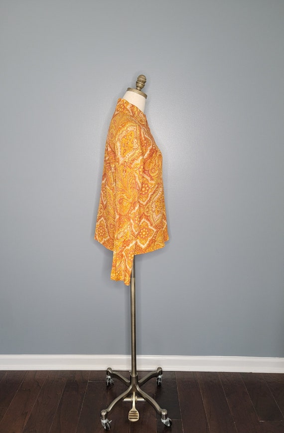 1970s Button Up Shirt Orange and Yellow Paisley S… - image 7