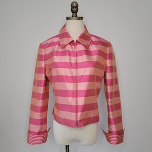 90s Pink Striped Carlisle Silk Jacket Size 4 Nineties Cropped Jacket