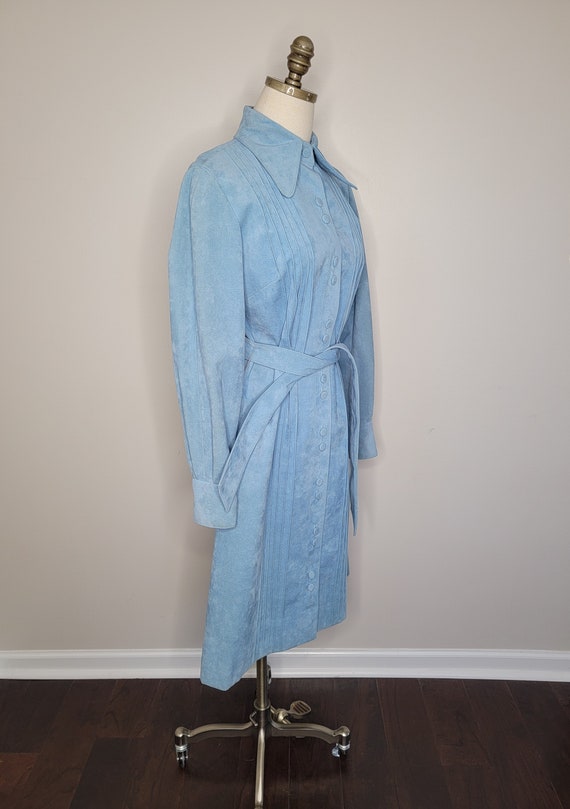 1970s Lilli Ann Ultra Suede Blue Trench Coat - image 2