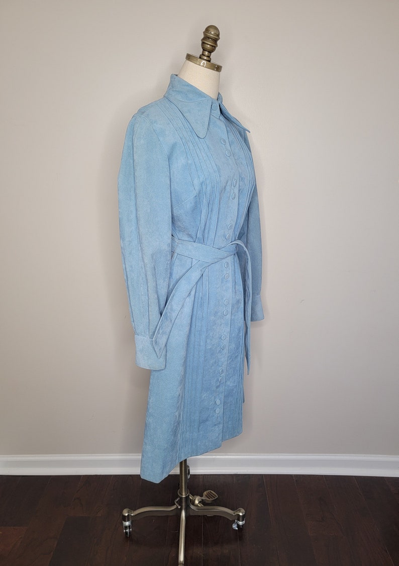 1970s Lilli Ann Ultra Suede Blue Trench Coat image 2