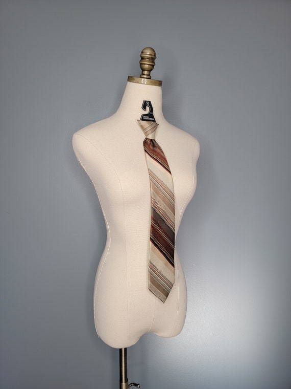 1960s Striped Clip-on Tie Beau Brummell Beige Ora… - image 2