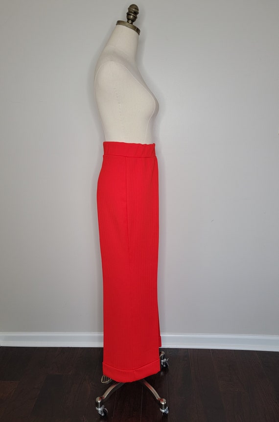 1970s Red Ribbed Polyester Wide Leg Pants Stockto… - image 7