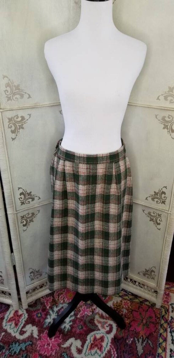 70s Plaid Green Wool Skirt - image 7