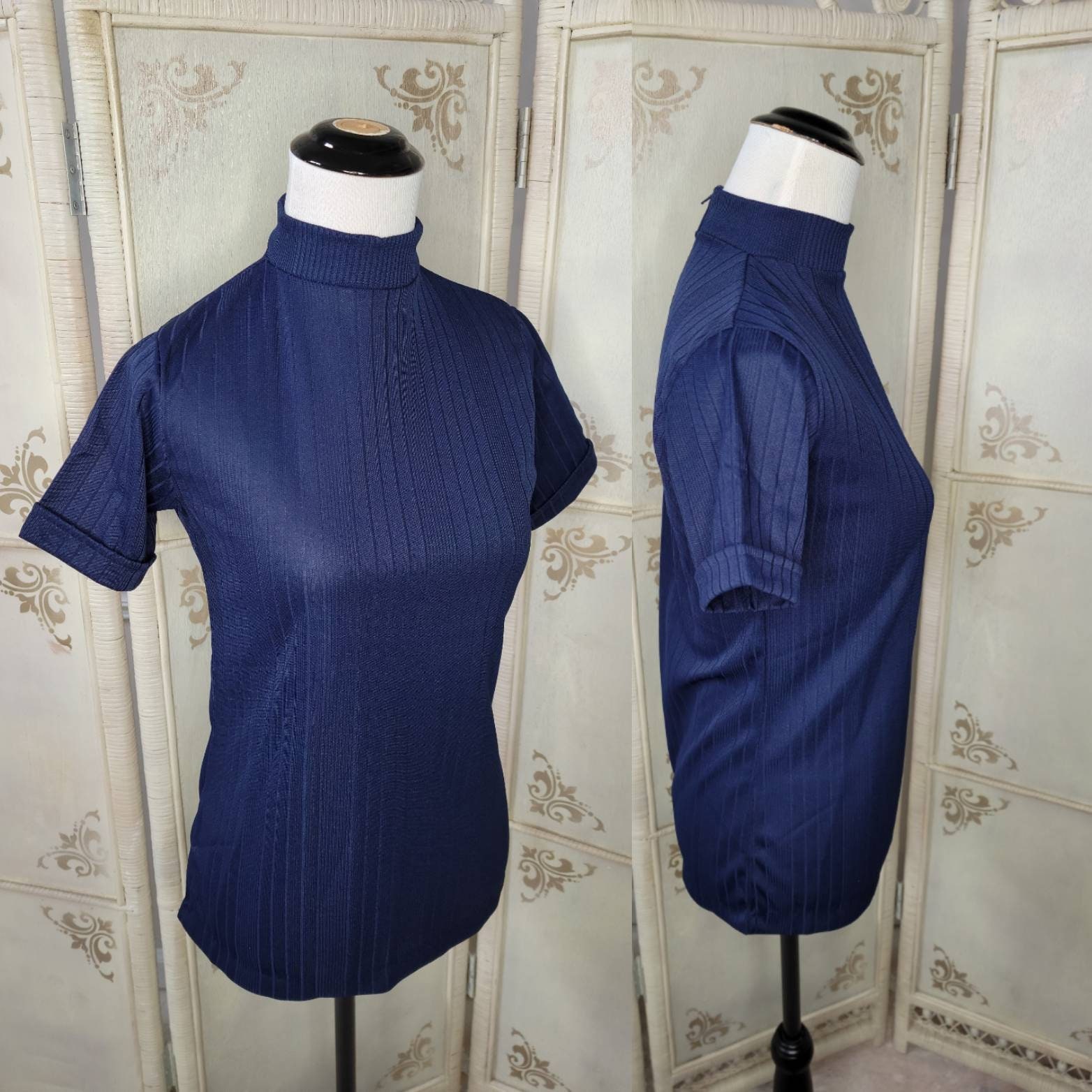 Blue Mock Neck Top - Etsy
