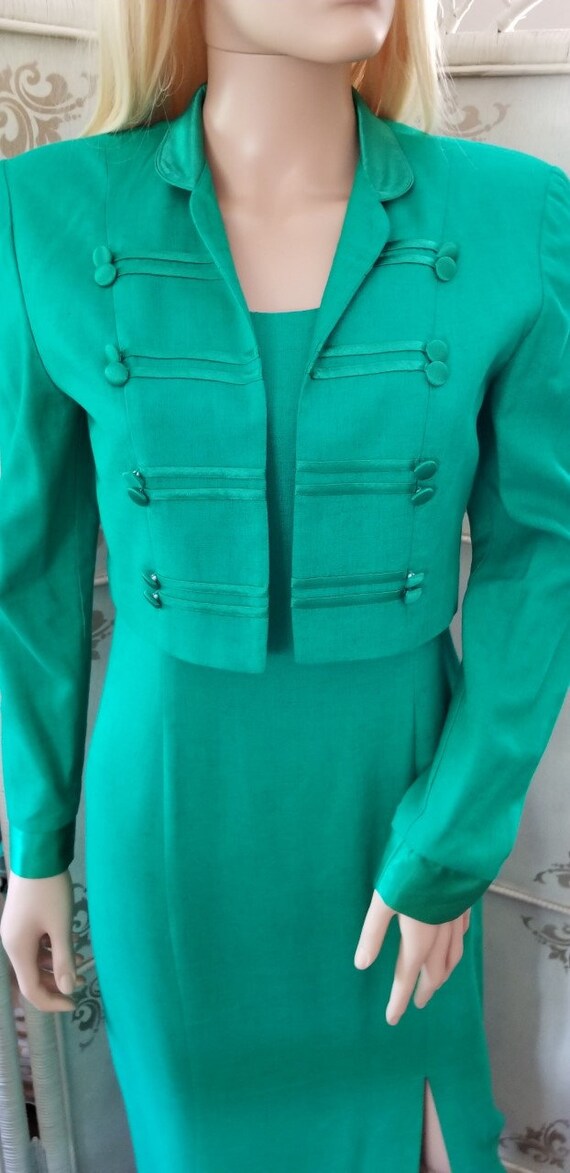 Emerald Green Sheath Dress and Bolero Vintage 198… - image 9