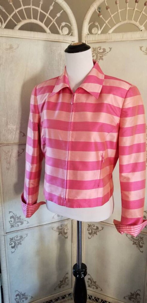 90s Pink Striped Carlisle Silk Jacket Size 4 - image 7