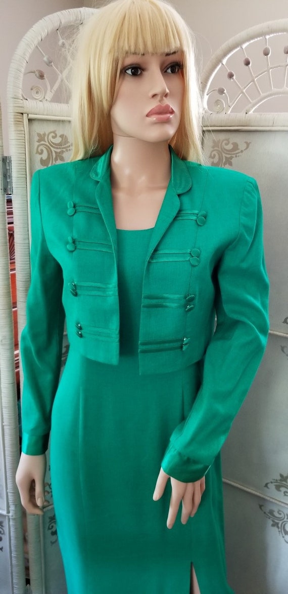 Emerald Green Sheath Dress and Bolero Vintage 198… - image 8