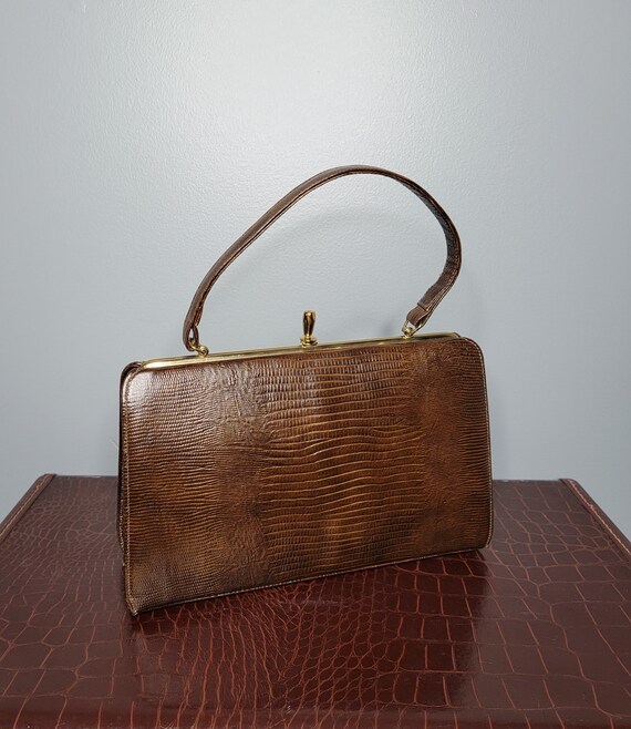 1960s Brown Reptile Embossed Purse Excel Handbags - image 2
