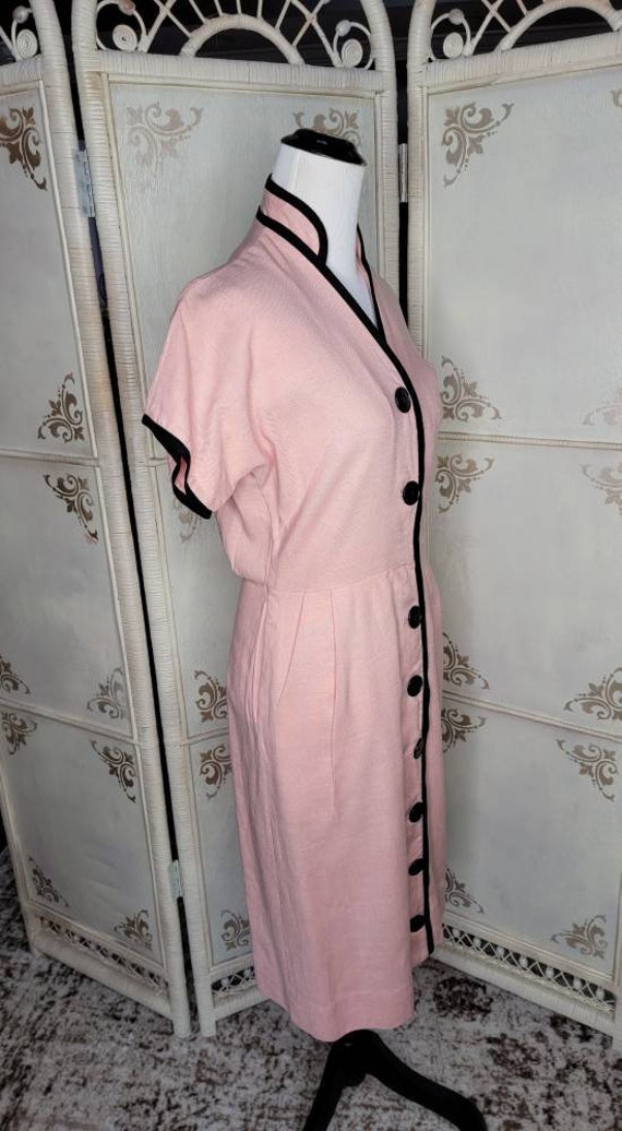 50s Jonathan Logan Pink Dress with Black Piping - image 3