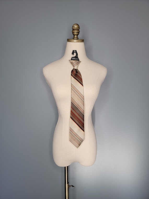 1960s Striped Clip-on Tie Beau Brummell Beige Ora… - image 1