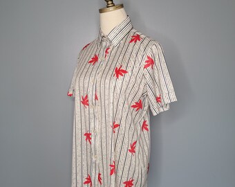 60s Maple Leaf Print Shirt Sears Perma-Prest Novelty Print Top