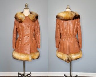 70s Brown Faux Fur Trimmed Coat Manitou Fashion made in Canada