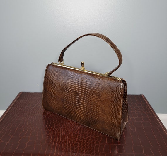 1960s Brown Reptile Embossed Purse Excel Handbags - image 7