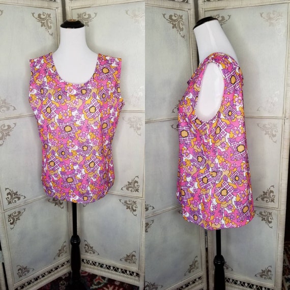 1960s Quintessential Tank Top Flower Print Lavend… - image 1