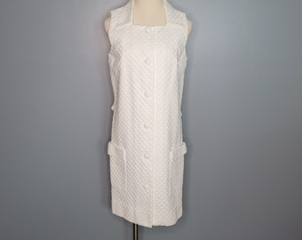 1960s White Dress Textured Polyester Mod Dress