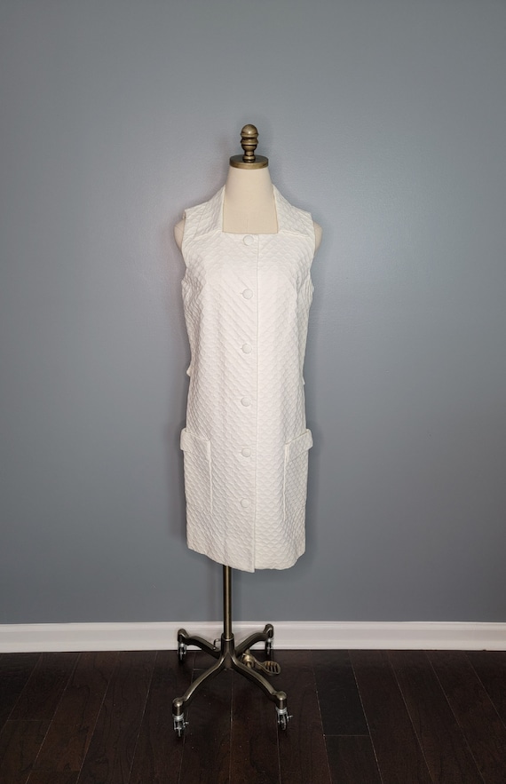 1960s White Dress Textured Polyester Mod Dress