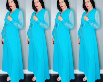 Robe de soirée Maxi bleue des années 70