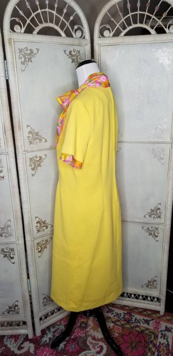 60s Roberta Lee Yellow Dress with Scarf Textured … - image 6