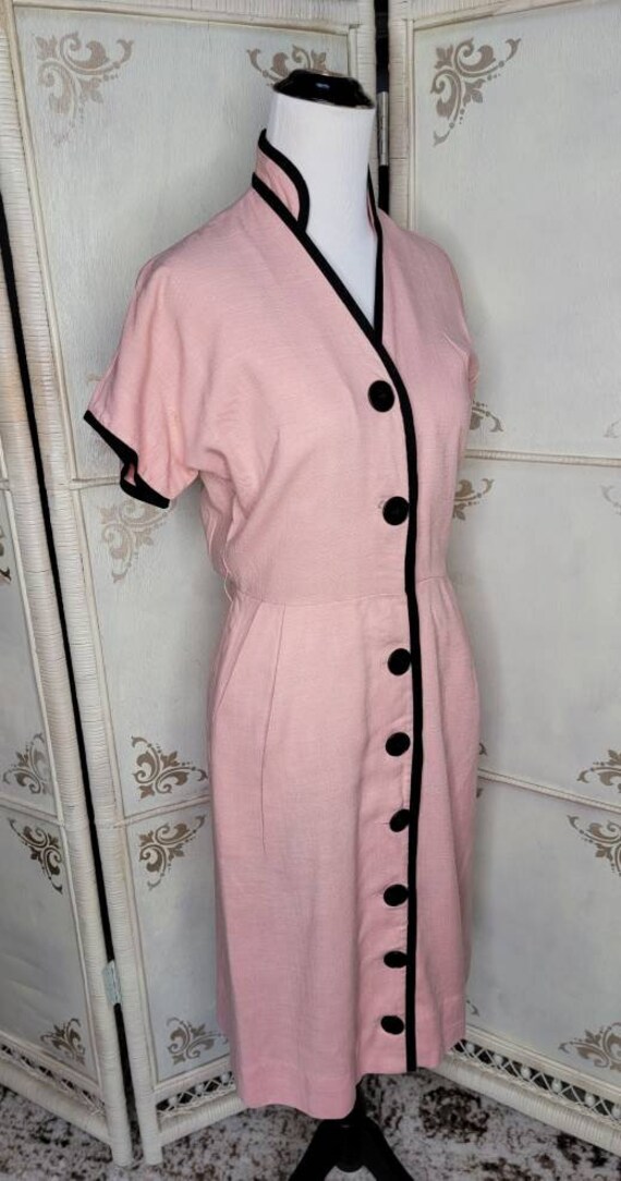 50s Jonathan Logan Pink Dress with Black Piping - image 6