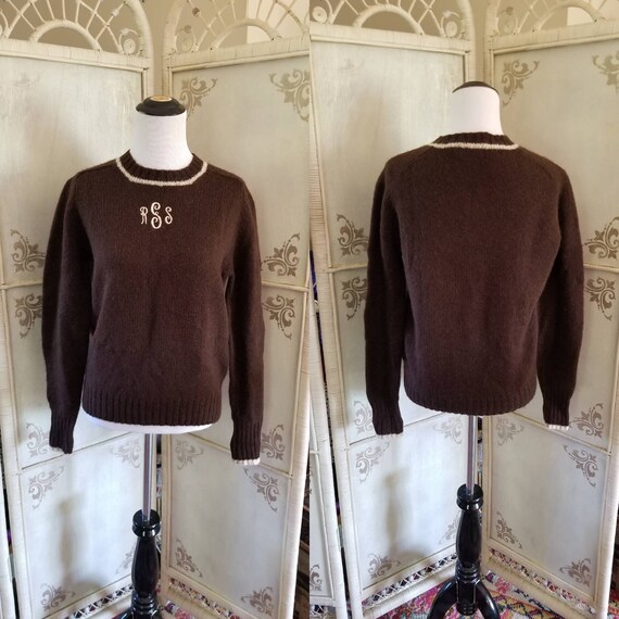 1960s Shetand Wool Sweater Robert Scott LTD Brown… - image 1