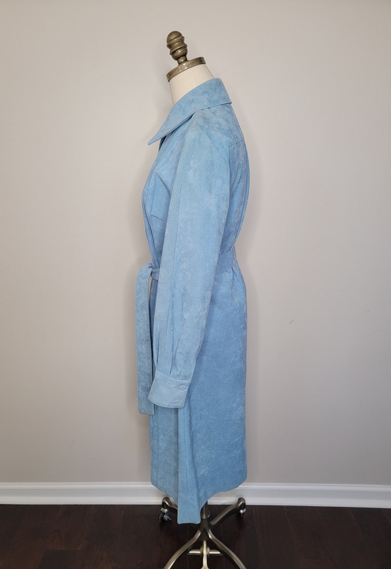 1970s Lilli Ann Ultra Suede Blue Trench Coat image 7