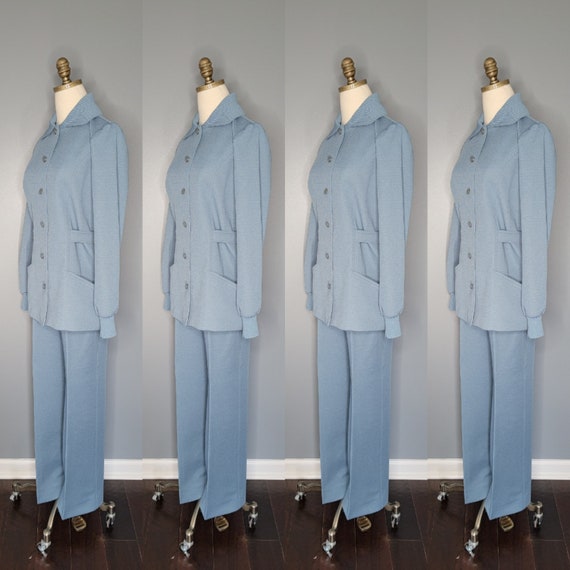 1970s Powder Blue Polyester Leisure Suit Set James Kenrob Dacron
