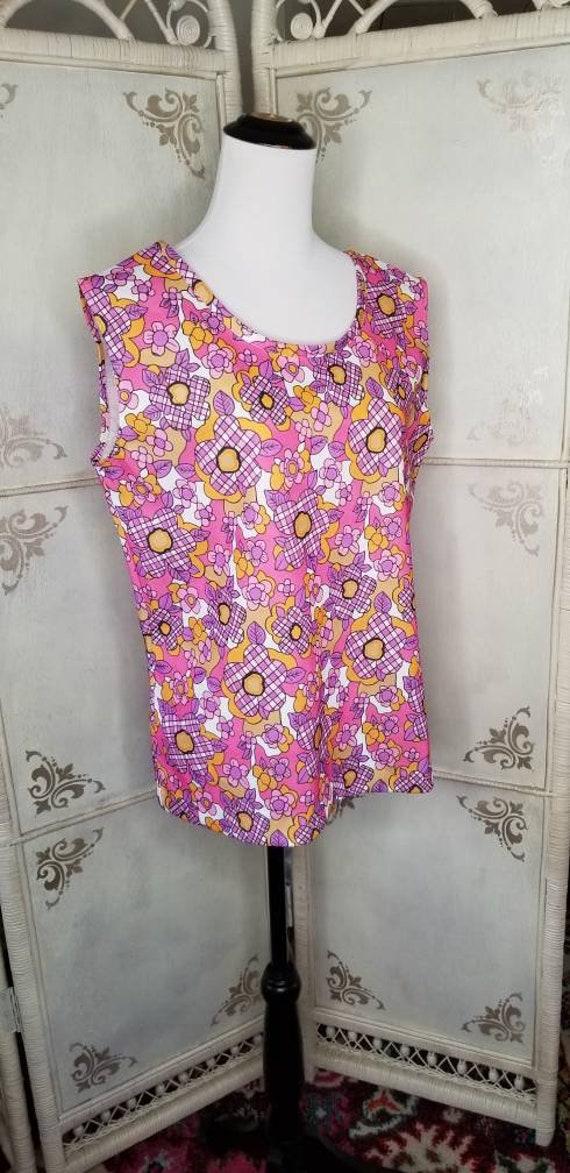 1960s Quintessential Tank Top Flower Print Lavend… - image 7