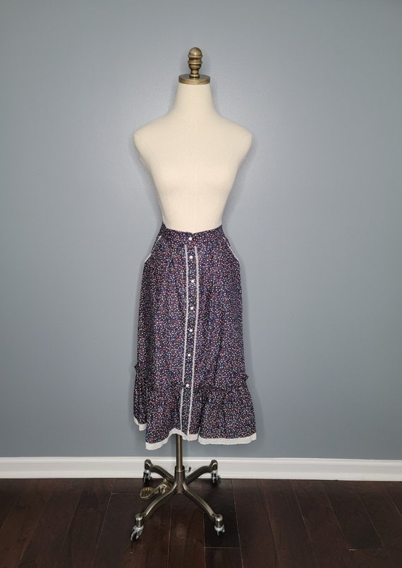 1970s Ruffled Floral Prairie Skirt Ecco Bay 2D - image 2