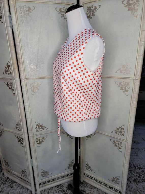 60s White with Red Polka-dot Polyester Tank - image 7