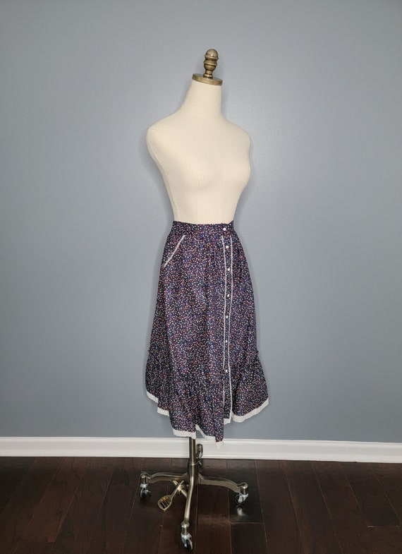 1970s Ruffled Floral Prairie Skirt Ecco Bay 2D - image 7