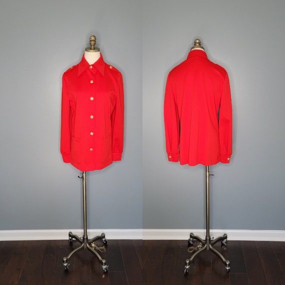 1980s Red Polyester Shirt Jacket Aileen Size 14 - image 1