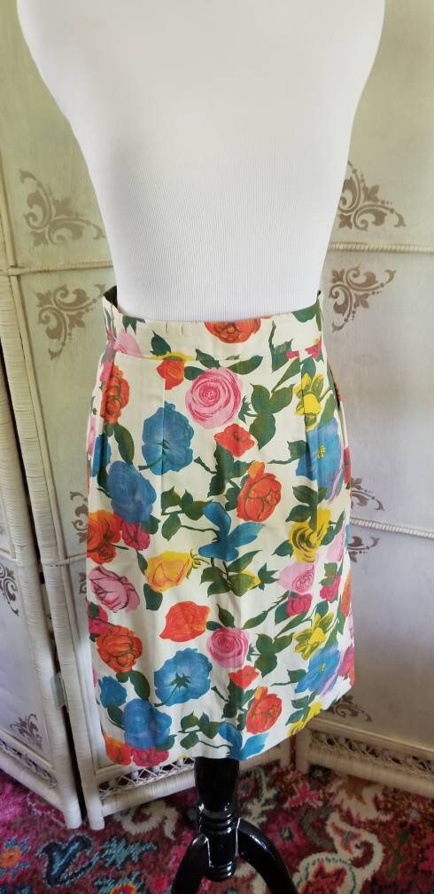 1980s High Waist Floral Pencil Skirt Vintage 80s Handmade Skirt Etsy Israel