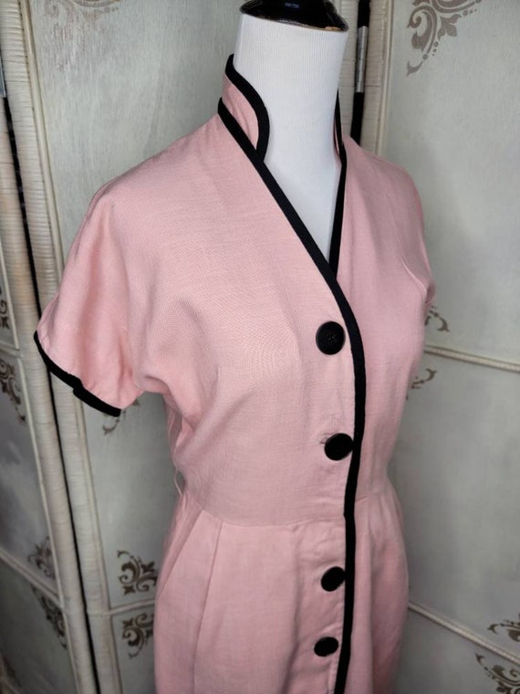 50s Jonathan Logan Pink Dress with Black Piping - image 2