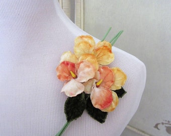 Vintage Corsage Velvet Pansies Yellow and Orange