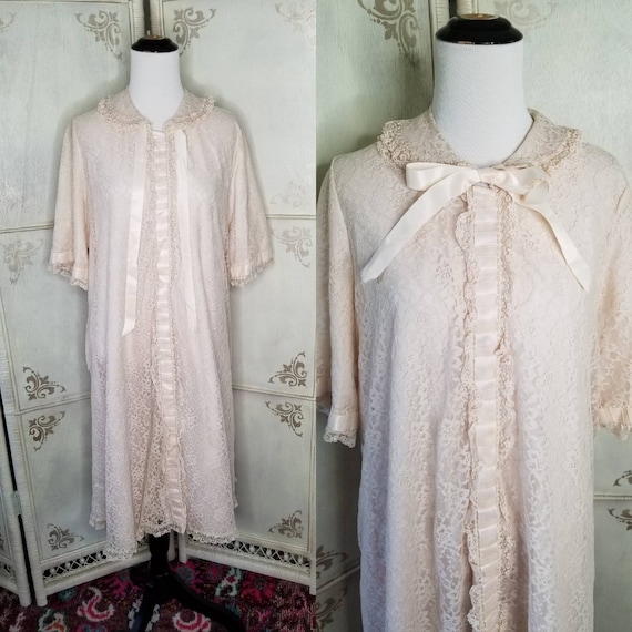 60s Beige Lace Robe Keloun - image 2