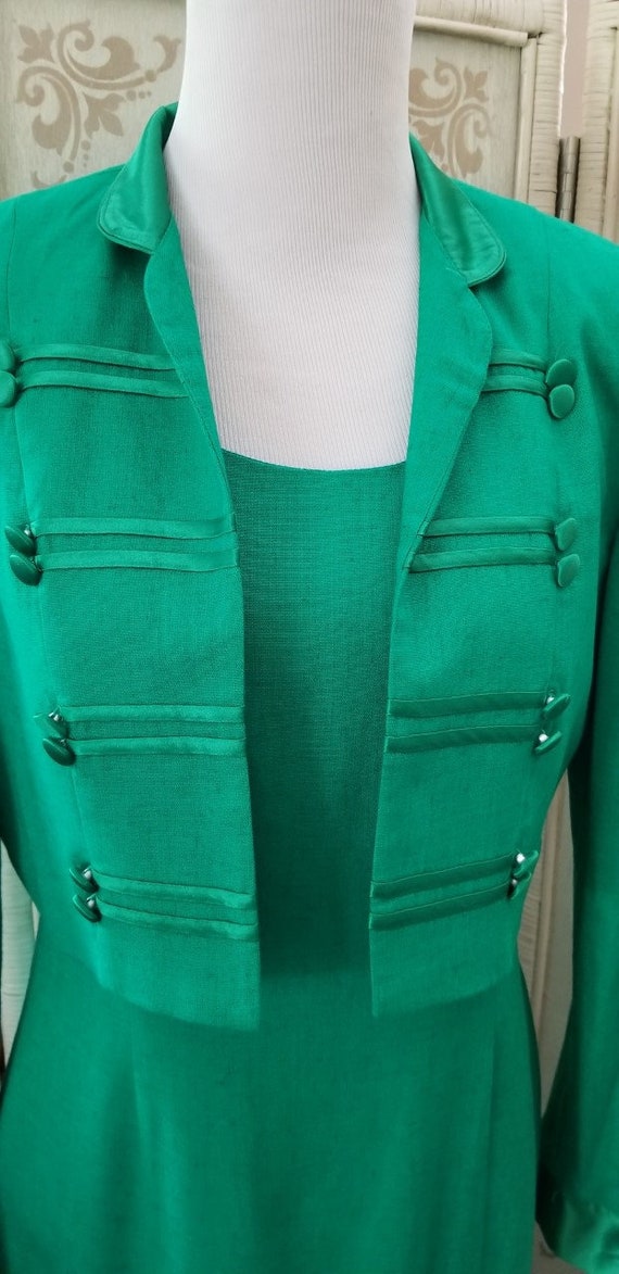 Emerald Green Sheath Dress and Bolero Vintage 198… - image 3