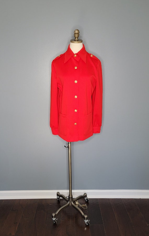 1980s Red Polyester Shirt Jacket Aileen Size 14 - image 4