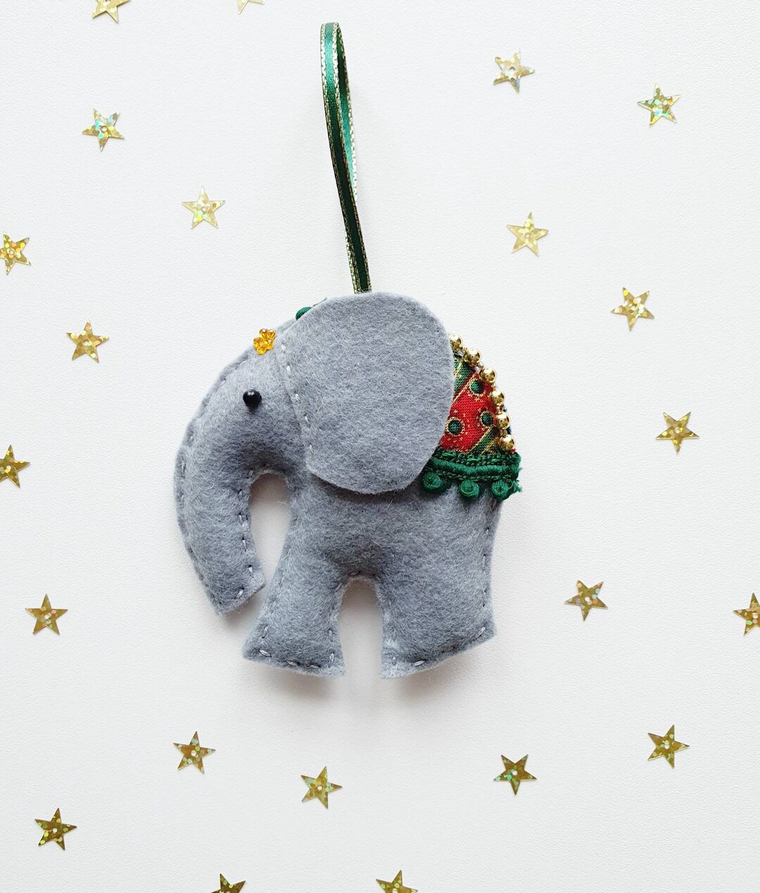 Felt Elephant Christmas Tree Decoration, Elephant Gifts, Christmas Felt Ornament, Stocking