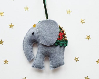 Grey Felt Elephant Christmas Tree Decoration.