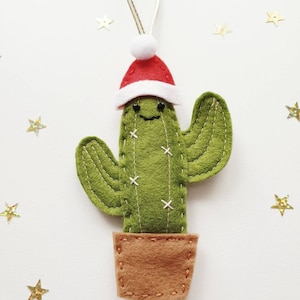 Felt Cactus Christmas Tree Decoration, Fabric Cactus Ornament, Festive Christmas Hat Bauble, Stocking Filler, Teacher Gift, Secret Santa image 2