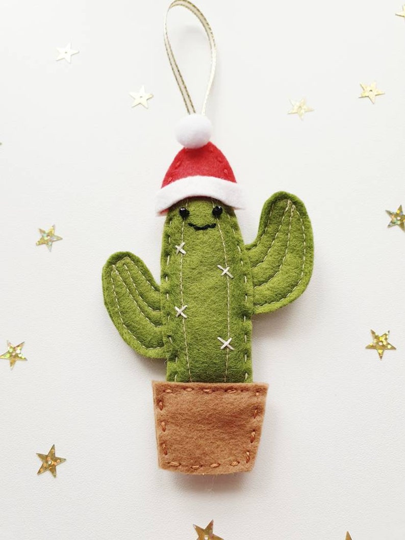 Felt Cactus Christmas Tree Decoration, Fabric Cactus Ornament, Festive Christmas Hat Bauble, Stocking Filler, Teacher Gift, Secret Santa image 2