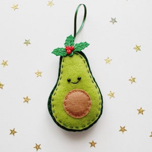 Felt Avocado Christmas Decoration, Felt Decorations, Avocado Gifts, Foodie Gifts, Mothers Day Gift, Teacher Gifts With holly